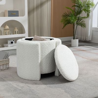 Bergman Fabric Storage Ottoman - White - With 2-Year Warranty